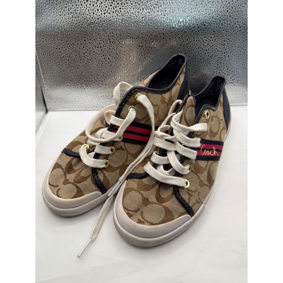 Coach Signature C Canvas Leather Trim Lace Up Fashion Sneakers Women - Picture 1 of 7